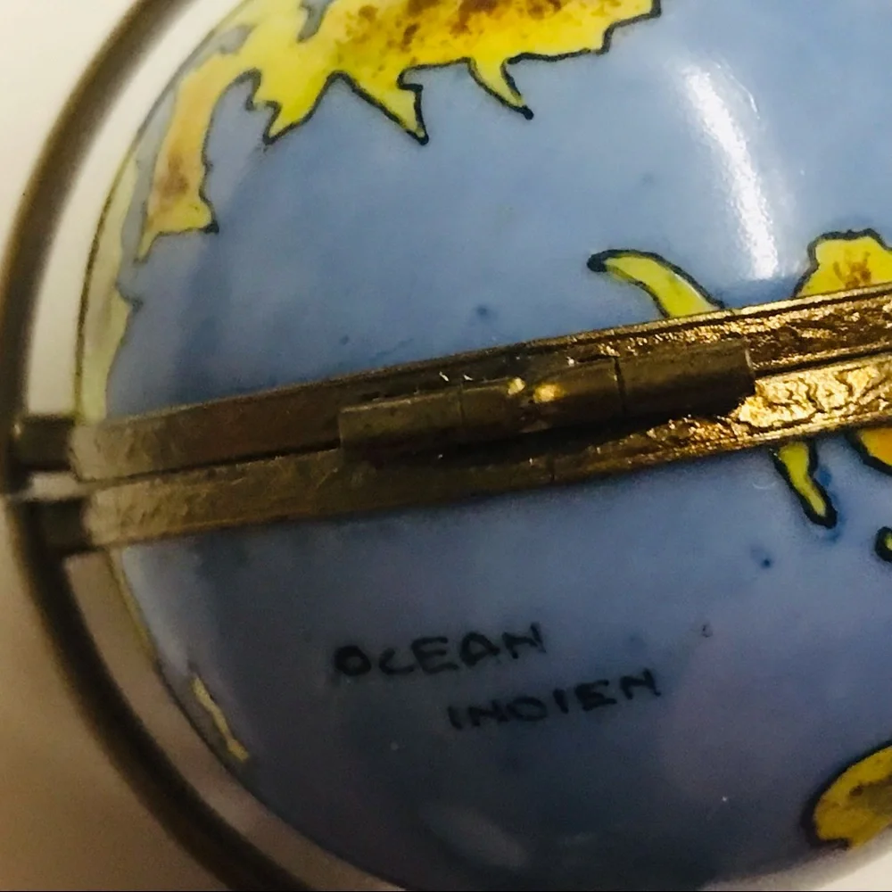 Limoges World Globe on Stand Gold Plated Hand Crafted Signed HF Original…